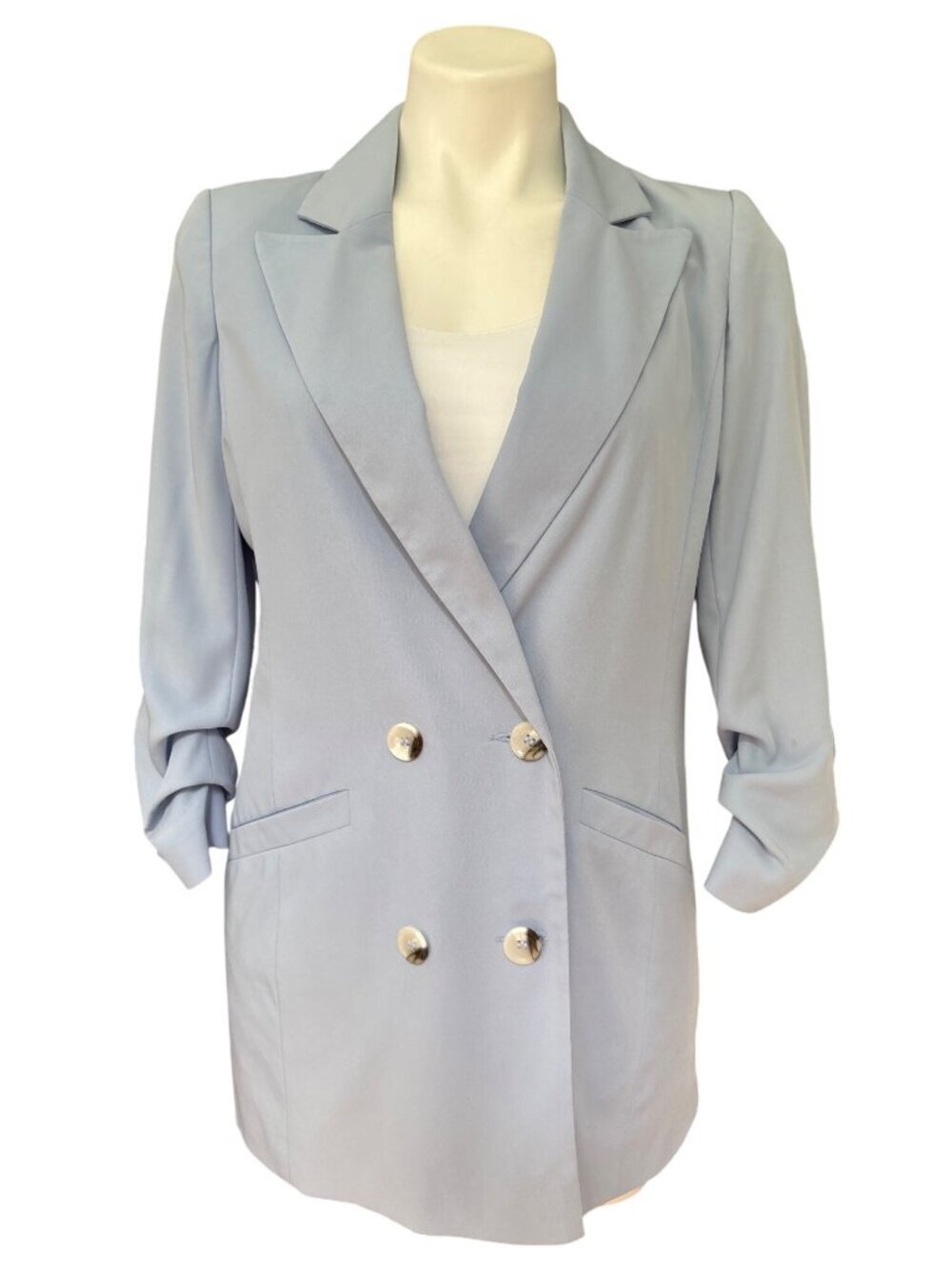 Miss Selfridge Light Blue Double-Breasted Blazer With Notched Lapels Size US 4